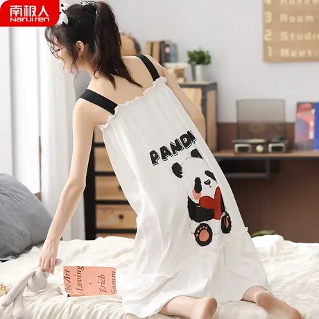 睡裙女夏季 纯棉 吊带背心性感无袖布料女士孕妇熊猫睡衣女款夏款商品大图