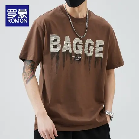 罗蒙潮牌衣服男装夏季薄款纯棉短袖T恤男2023年时尚宽松半袖上衣图片