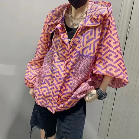 彩色连帽拉链防晒衣2023夏季新款薄款时尚百搭撞色轻薄开衫外套女图片