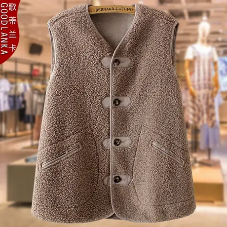 中年胖妈妈秋冬外穿背心马夹宽松洋气中老年两面穿羊羔绒马甲外套商品大图