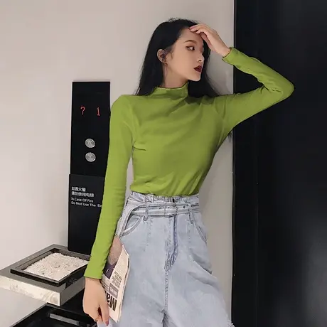 2023新款春秋冬季新款半高领打底衫白色内搭洋气长袖t恤女上衣服图片