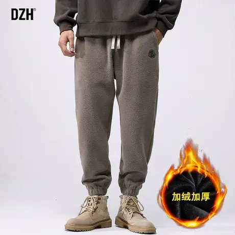 男士卡其色加绒裤子男冬季羊羔绒休闲裤运动束脚裤2023年新款男裤商品大图