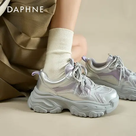 达芙妮厚底老爹鞋女春季运动女鞋夏季款银色鞋子2025新款百搭增高商品大图