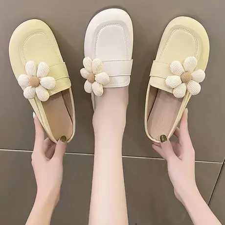 平底软底包头拖鞋女夏季外穿2023新款法式花朵凉拖一脚蹬半托单鞋商品大图