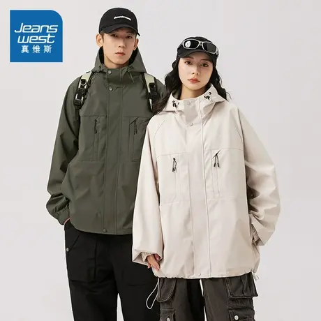 LE真维斯情侣装连帽上衣服2025春季新款港风复古男女同款宽松外套商品大图