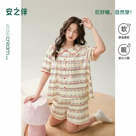 安之伴【巨凉感】睡衣女夏季2025新款纯棉短袖短裤宽松大码家居服商品大图
