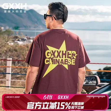 GxxH大码男装2024夏季新款美式T恤男士高级感宽松圆领半袖上衣T恤图片