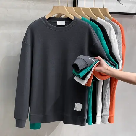 圆领卫衣男秋冬宽松潮流潮牌ins男士t恤长袖华夫格上衣服男春秋装商品大图