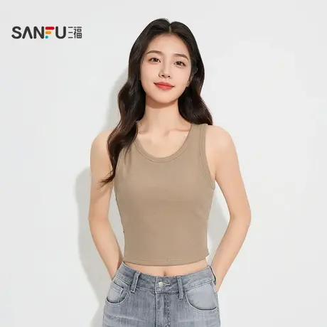三福女夏季双扣美背带杯宽肩背心 简约时尚外穿搭配上衣503434商品大图