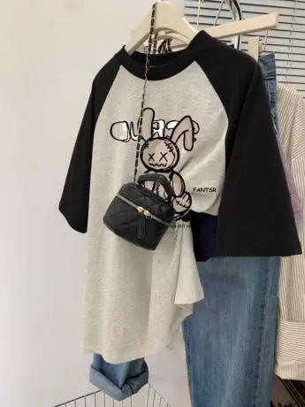 美式复古印花短袖T恤女夏季oversize宽松大码胖mm遮肚上衣藏肉ins图片