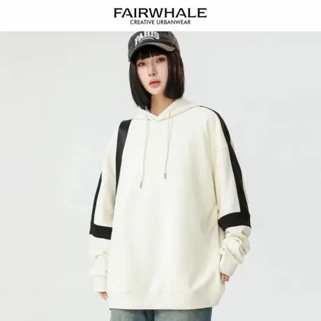 马克华菲美式复古撞色拼接卫衣女2025新款春秋宽松情侣款长袖上衣图片