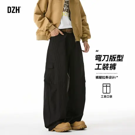 男士黑色美式高街工装裤男秋季弯刀裤宽松阔腿裤休闲裤子2025新款商品大图