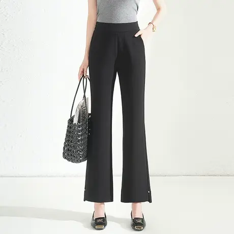 2025夏季新款黑色微喇裤女高腰显瘦垂感中年女士通勤休闲九分裤子商品大图
