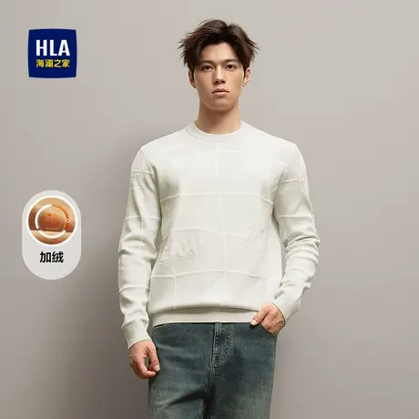 HLA/海澜之家加绒长袖针织衫2025秋冬新款柔软套头圆领上衣男图片