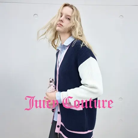 Juicy Couture橘滋外套女25年秋季新款撞色学院休闲针织开衫上衣商品大图