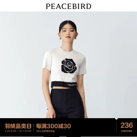 太平鸟短款短袖薄提花针织衫女2023春装新款法式上衣减龄高级内搭商品大图