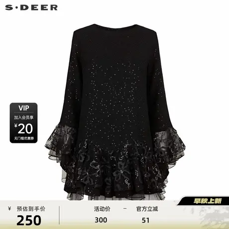 sdeer圣迪奥女装圆领网纱不规则A字毛呢外套S234Z2255商品大图