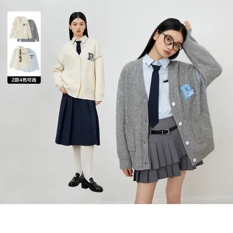乐町新品领口绣花衬衫2023秋季女生前胸logo宽松女生学院风上衣图片