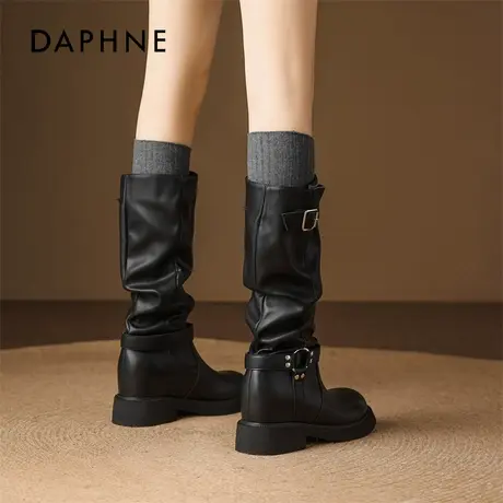 达芙妮黑色高跟长筒靴子女款2026新款冬不过膝高筒长靴厚底骑士靴商品大图