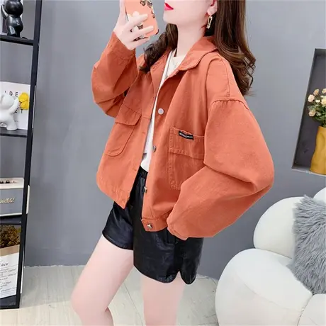 2023早秋新款红色牛仔外套女装宽松小个子复古港味百搭夹克上衣潮图片