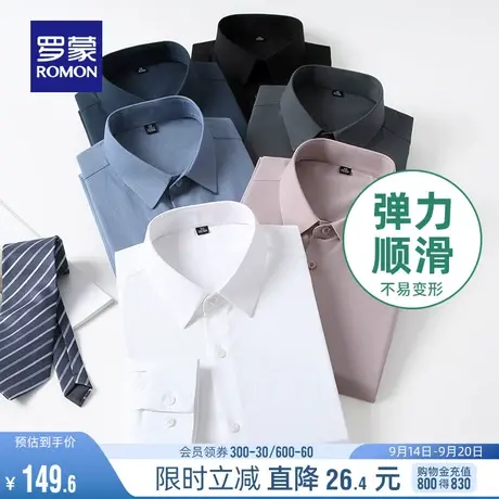 罗蒙男士商务长袖衬衫2023秋季弹力职业休闲上衣百搭纯色男士衬衣商品大图