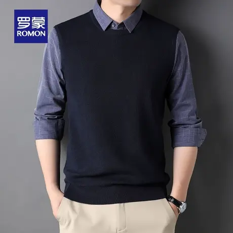 【官方正品】罗蒙男士假两件针织衫2022秋季新款休闲百搭修身毛衣图片