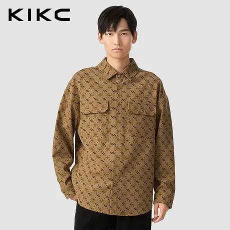 kikc衬衫男2023秋冬新款商场同款LOGO满印宽松复古潮流翻领衬衫图片