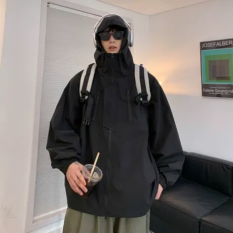 黑色冲锋衣外套男士春秋季机能vibe潮牌宽松户外防风防水机能夹克商品大图