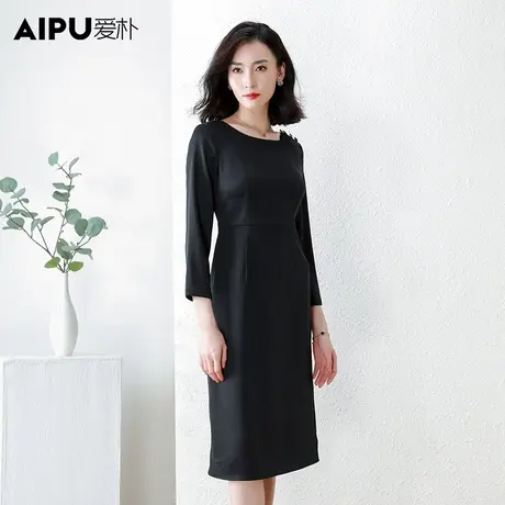 爱朴大码女装显瘦连衣裙秋2023新款胖mm高端设计感休闲修身裙子图片