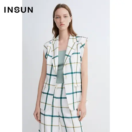 恩裳商场同款夏季小清新格纹设计视觉显瘦通勤醋酸马甲女图片