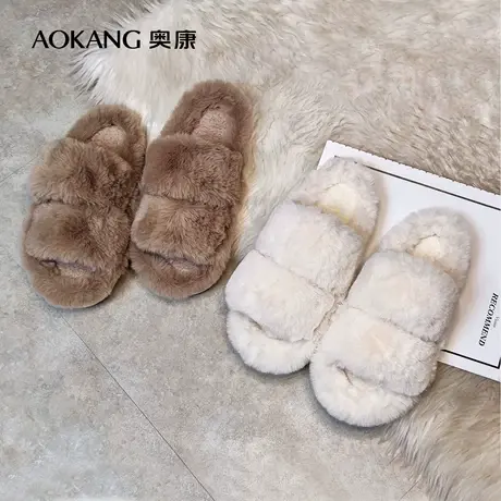 奥康棉拖鞋秋冬新款女士居家拖保暖防滑拖鞋简约时尚包头拖纯色商品大图