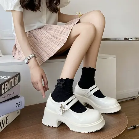 仙女风配裙子玛丽珍小皮鞋女2023新款厚底粗跟高跟鞋女jk乐福单鞋图片