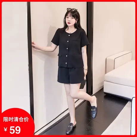 【清仓】码女装2023年夏季新款显瘦百搭胖MM黑色遮肉休闲直筒短裤图片