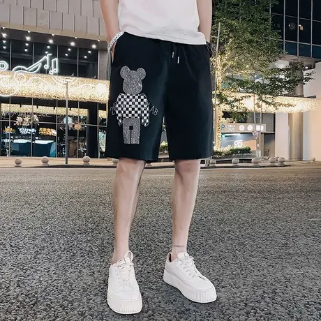 夏季时尚休闲短裤烫砖格子个性简约潮牌网红五分袖学生薄款中裤商品大图