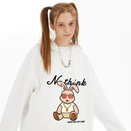 Nuthink国潮vibe风新年卡通兔子连帽卫衣男oversize春季大码外套商品大图