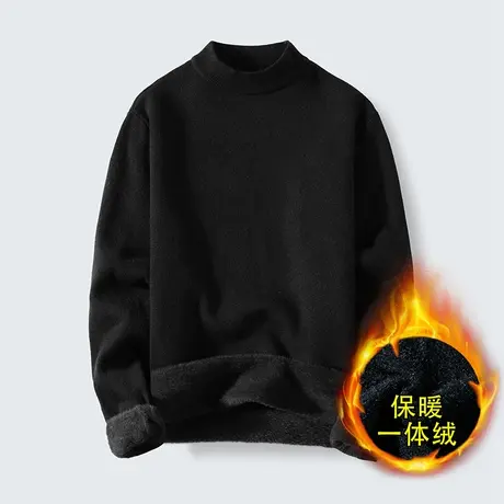 半高领毛衣男士冬季加绒加厚款保暖黑色修身打底针织衫中领线衣潮图片