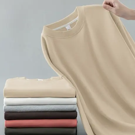 350g重磅卫衣男摇粒绒加绒加厚保暖圆领无帽纯色长袖t恤潮流宽松商品大图