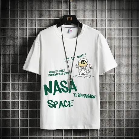 纯棉短袖t恤男夏季宽松港风字母印花ins潮牌韩版学生情侣半袖体恤商品大图