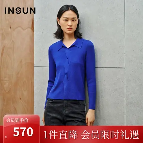 恩裳2023秋季新款钴蓝色麻花交织羊毛打底衫时尚针织衫女图片