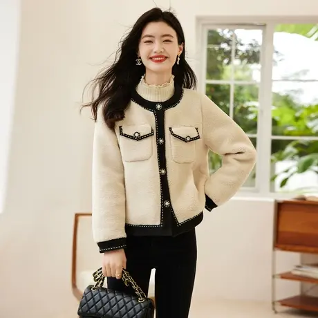 时尚气质皮草上衣外套2022年冬季新款女温柔甜美显瘦通勤简约上衣图片