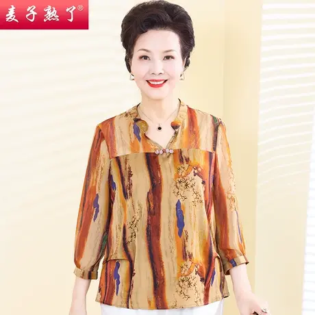 妈妈夏装2023新款洋气雪纺小衫T恤秋50/40上衣服中老年人女装夏商品大图