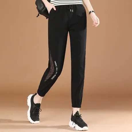 韩潮袭人松紧腰刺绣镂空运动休闲裤女2023夏季新款哈伦束脚裤薄款商品大图