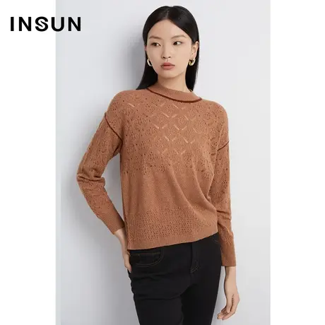 INSUN恩裳线上专选春季金葱圆领羊绒羊毛衫图片
