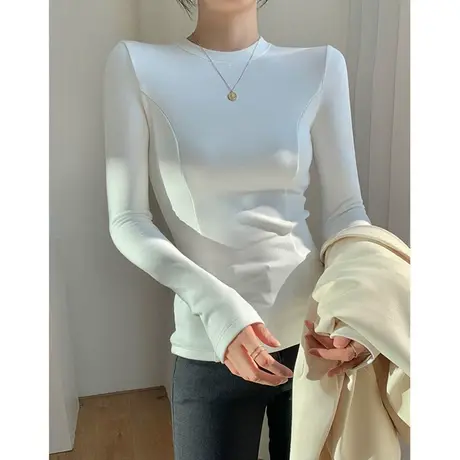 德绒打底衫女加绒加厚秋冬洋气百搭长袖内搭保暖上衣修身纯色t恤商品大图