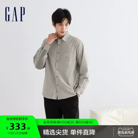 Gap男装春秋LOGO牛津布翻领长袖衬衫高级时尚宽松休闲上衣840770图片