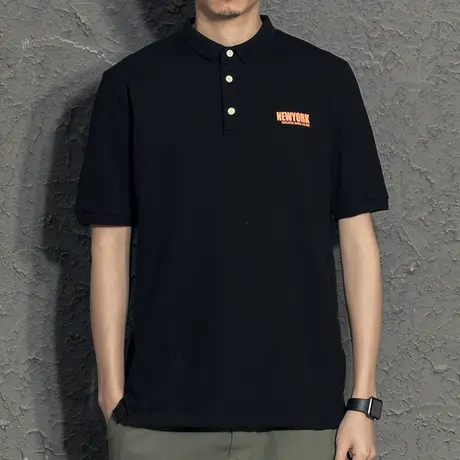 日系复古夏装男士POLO衫男夏季港风潮流翻领insT恤男士带领短袖潮图片