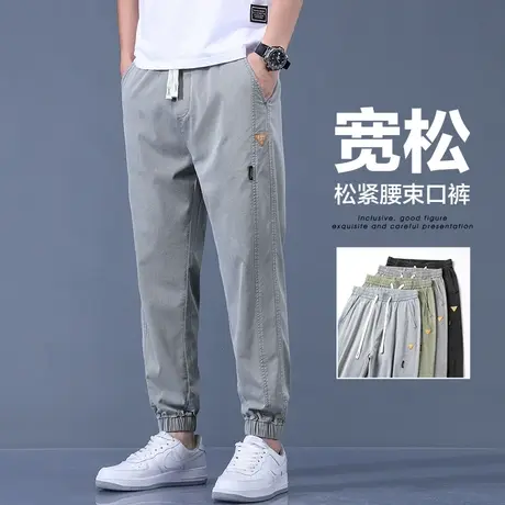 夏季薄款九分工装休闲裤男士束脚收口夏天弹力开车男裤子绳子系带商品大图