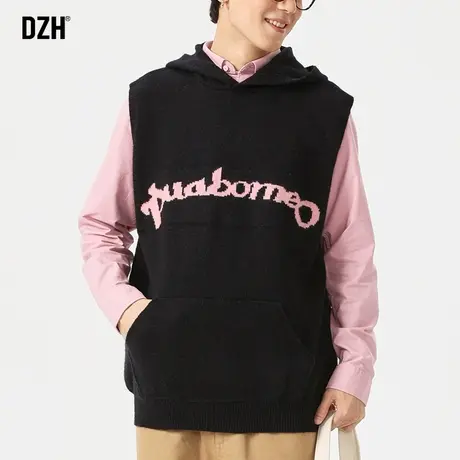 男生无袖连帽针织衫男短袖外套休闲男装2024新款冬季毛衣背心百搭商品大图