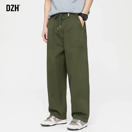 男士军绿色直筒工装裤男秋冬新款2023年新款纯棉休闲长裤高街裤子商品大图
