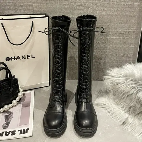 长靴女2024秋冬新款厚底弹力显瘦小个子不过膝长筒靴女高筒骑士靴图片